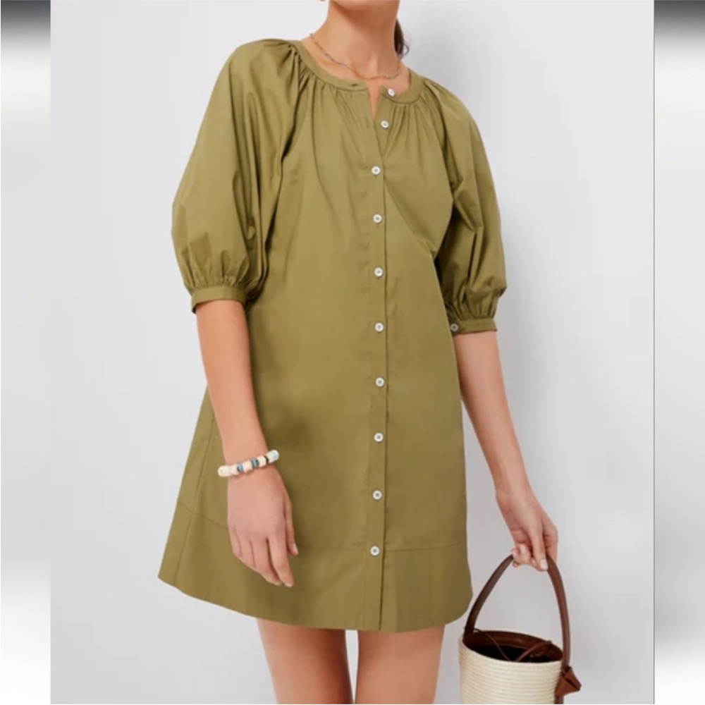 STAUD Khaki Button-Down Mini Dress